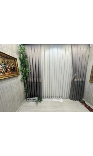 NİVEMESHOME MEVA GOLDGESTREIFTES 1/2,5 DICKES GEFALTERTES TÜLLVORHANG APM