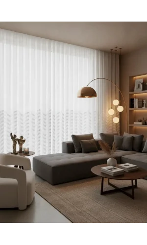 NİVEMESHOME MİLA YARI DESENLİ 1/3 PİLELİ TÜL PERDE APM