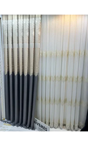 NİVEMESHOME MİLAS 671539 KOYU GRİ-KREM 1/3 SIK PİLELİ FON PERDE APM