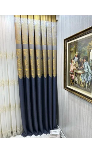 NIVEMESHOME MIKELA ANTRASIT-DORADO 671539 1/3 ALFOMBRA DE CORTINA DE FONDO APRETADA