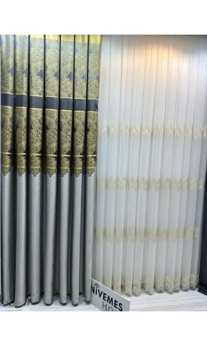 NİVEMESHOME MİLAS GRİ-GOLD 671539 1/3 SIK PİLELİ FON PERDE APM