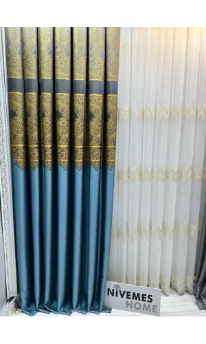 NİVEMESHOME MİLAS TURQUESA-ORO 671539 1/3 CORTINA DE FONDO PLISADA APM