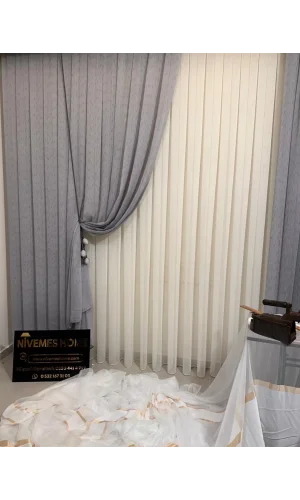 NİVEMESHOME MIZRAKLI FIR0914 AR03102 V-105 GRİ 1/2,5 SIK PİLELİ TÜL PERDE APM