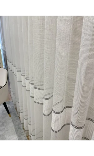 NİVEMESHOME MODERN ZIRH GÖRÜNÜMLÜ EKRU 1/3 SIK PİLELİ TÜL PERDE APM