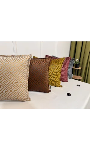 NİVEMESHOME MONET ZİGZAG PILLOW COVER KHAKI-NAVY 45 X 45