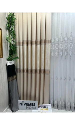 NİVEMESHOME MOZAİK FT614163 V-101 CREMA 1/3 CORTINA DE TERCIOPELO GRUESA APM