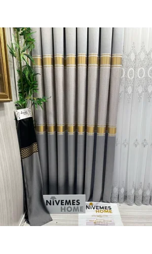 NİVEMESHOME MOSAICO FT614163 V-2001 GRIS 1/3 CORTINAJE DE FONDO DE TERCIOPELO DENSO APM