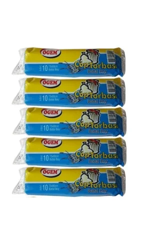 NIVEMESHOME PRODUCT BATTAL BOY GARBAGE BAG 75X90 CM 70 LT 10-ROLL 5 PACK BLUE
