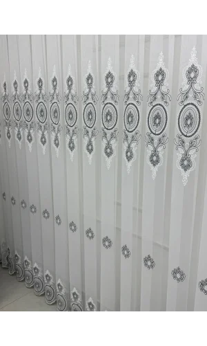 NİVEMESHOME OSmanische verzierte 1453 Silber Detaillierte 1/2,5 geraffte Voile Vorhang APM