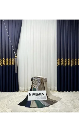 NİVEMESHOME PARIS BLAU V-533 1/3 DICHTE FALTE GARDINE APM