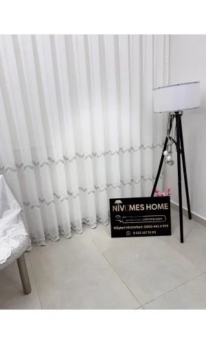 NİVEMESHOME PERLİNA GÜMÜŞ  1/3  PİLELİ TÜL PERDE APM