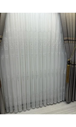 NİVEMESHOME GLITZER SILBER DETAILLIERTE 1/3 DICHT GEFALTETE TÜLL GARDINE APM