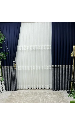 NIVEMESHOME RETRO(HAVANA V-510) AZUL MARINO-GRIS 1/3 TELA DE CORTINA DE FONDO AP