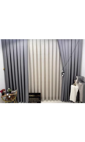 NİVEMESHOME ROMA 18542-D GRİ KETEN 1/3 SIK PİLELİ FON PERDE APM