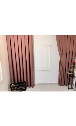 NİVEMESHOME ROMA 18542-D LEINEN 1/3 DICHTER PELZIGER ROSA FON VORHANG APM