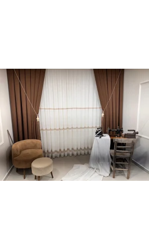 NİVEMESHOME ROMA LEINEN 1/3 DICHT GEFALTERTER KAFFEE FOND VORHANG APM