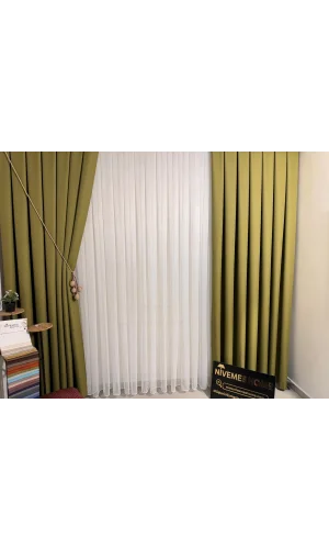 NİVEMESHOME ROMA LEINEN 1/3 DICK GEFALTETER GRÜNER FOND VORHANG APM
