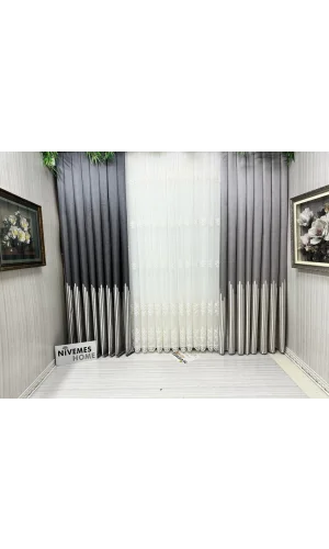 NİVEMESHOME ROYA ALTIN İŞLEMELİ 5167 1/3 SIK PİLELİ TÜL PERDE APM