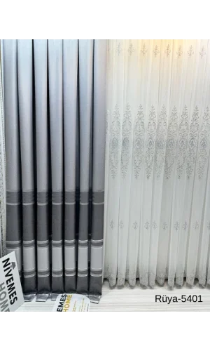 NİVEMESHOME RÜYA FT671477 GÜMÜŞ V-5401 1/3 SIK PİLELİ FON PERDE APM