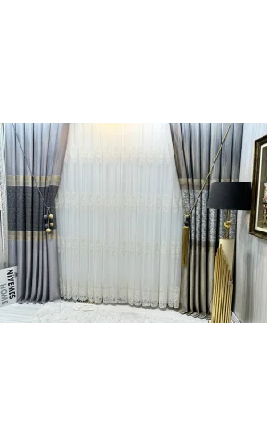 NİVEMESHOME SAMANDAĞ BEYAZ ZEMİN 1/3 SIK PİLELİ TÜL PERDE APM