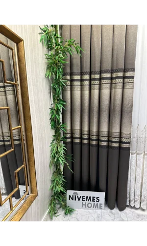 NİVEMESHOME SAMANDAĞ FT 614286 V_5302 KAHVE 1/3 SIK PİLELİ FON PERDE APM