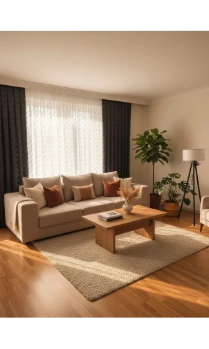 NİVEMESHOME SEDEF 1-0093 TAM DESEN EKRU 1/3 PİLELİ TÜL PERDE