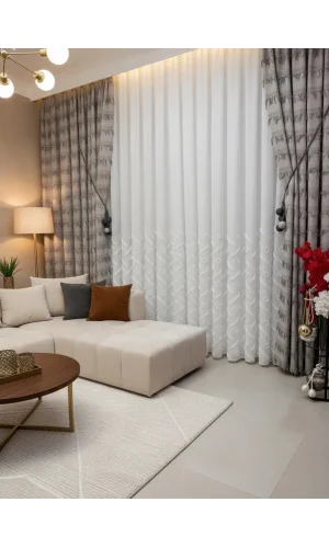 NİVEMESHOME SEDEF 1-094P YARI DESEN EKRU 1/3 PİLELİ TÜL PERDE