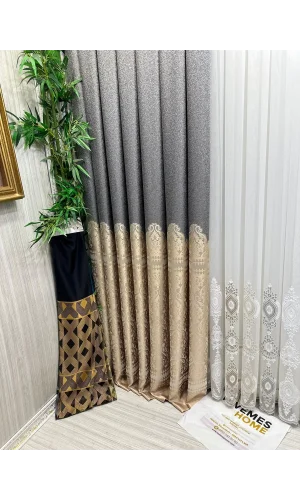 NİVEMESHOME SİDE FT632057 V-101 GRİ-KREM 1/3 DENSAMENTE PLISADO CORTINA DE FON APM