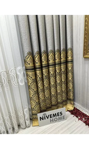 NİVEMESHOME SİDE GRİ-GOLD FT632057 V-2503 1/3 SIK PİLELİ FON PERDE APM