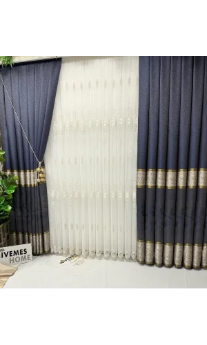 NİVEMESHOME SIERRA GOLD BESTICKTE 108 1/3 DICKE GEWEBTE TÜLLVORHANG APM