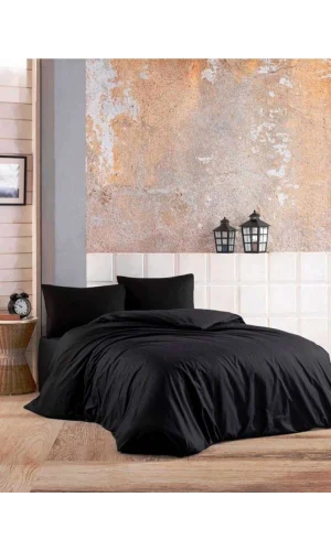 NIVEMESHOME BLACK 100% COTTON DOUBLE BEDDING SET