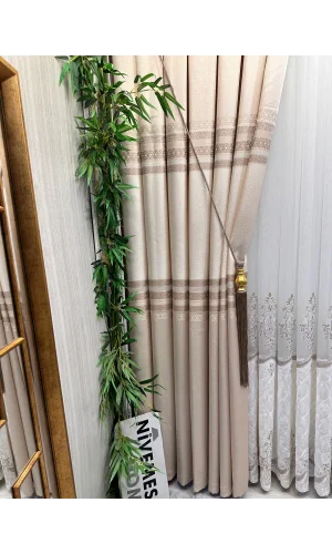 NİVEMESHOME SAMANDAĞ KREM  FT614286 V-101 1/3 SIK PİLELİ  FON PERDE APM