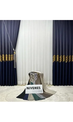 NİVEMESHOME EMBROIDERED SKIRT DECORATED 1/3 DENSELY PLEATED TULLE CURTAIN APM