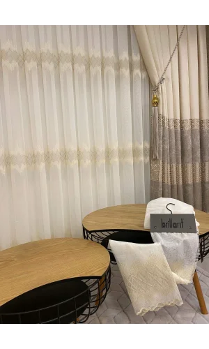 NİVEMESHOME TİTANUM NAKIŞLI KREM 1/3 SIK PİLE TÜL PERDE APM