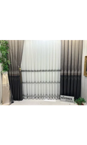 NİVEMESHOME TİTUS FJ632145 V-5329 КОФЕ 1/3 ТОЛСТЫЙ ПЛЮШЕВЫЙ ШТОРЫ APM