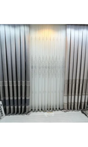 NİVEMESHOME URANYUM V-6113 PLISADO APRETADO DETALLE PLATA TUL DE CORTINA APM