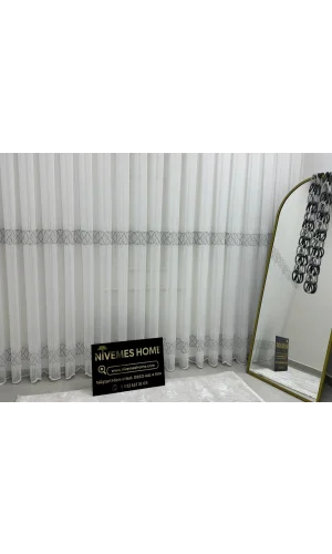 NIVEMESHOME V-105 MARINA PLATA 1/3 BAMBÚ CORTINA DE TUL