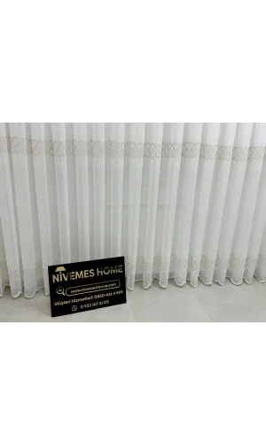 NİVEMESHOME V-117 MARİNA GOLD 1/3 BAMBU TÜL PERDE