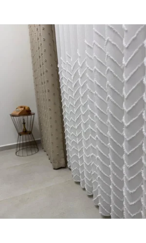 NİVEMESHOME YAKAMOZ 053P YARI DESEN EKRU 1/3 PİLELİ TÜL PERDE