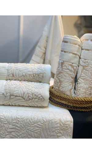 NİVEMESHOME YAPRAK EKRU YÜZ HAVLUSU MÜRDÜM