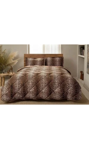 طقم لحاف ليوبارد باللون البني لشخص واحد.