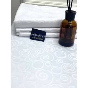 NIVEMESHOME 140X240 WHITE CIRCLE SYMBOL STAIN-RESISTANT TABLECLOTH