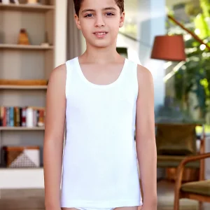 NİVEMESHOME 1501 الأطفال الصبيان توب بدون أكمام أبيض رقم 6 (8-9 سنوات) شفاف