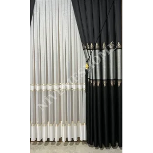 NİVEMESHOME ALTIN DOKULU 3480612 1/3 SIK PİLELİ TÜL PERDE APM