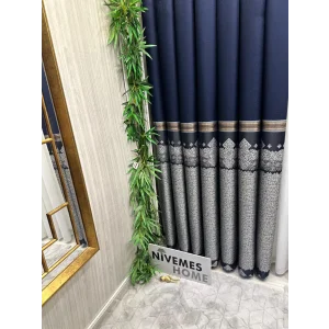 NİVEMESHOME  ARSUZ FT614288 V-508 LACİVERT  1/3 SIK PİLELİ FON PERDE APM