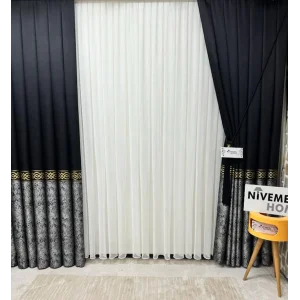 NİVEMESHOME BEGONYA SİYAH-GOLD 1/3 SIK PİLELİ FON PERDE APM