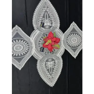 NIVEMESHOME JUEGO DE 3 PIEZAS DE TEJIDO BLANCO PARA MESA DE PRESENTACIÓN (CORREDOR + 2 POSAVASOS)