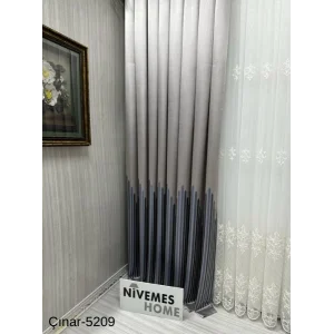 NİVEMESHOME ÇINAR KOYU KAHVE -MAVİ 5209 1/3 SIK PİLELİ FON PERDE APM