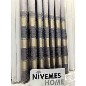 NİVEMESHOME DEFNE FT614339 V_5403 GRİ  1/3 SIK PİLELİ FON PERDE APM