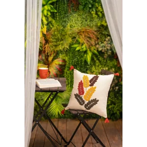 NIVEMESHOME НАБИВНОЙ КОЖАНЫЙ ЧЕХОЛ ДЛЯ ПОДУШКИ С УЗОРОМ ДУБОВОГО ЛИСТА 45X45